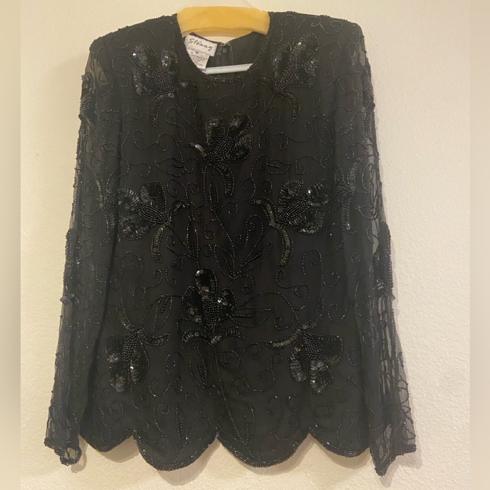 Elegant Black Beaded Women's Top